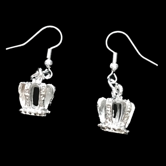 HAND crafted Earrings Majesty Crown Coronet Silver Tone NEW - Picture 1 of 6